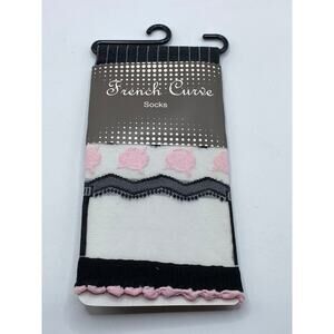 FRENCH CURVE Women's Black-White-Pink Striped Semi Sheer Socks SZ OS